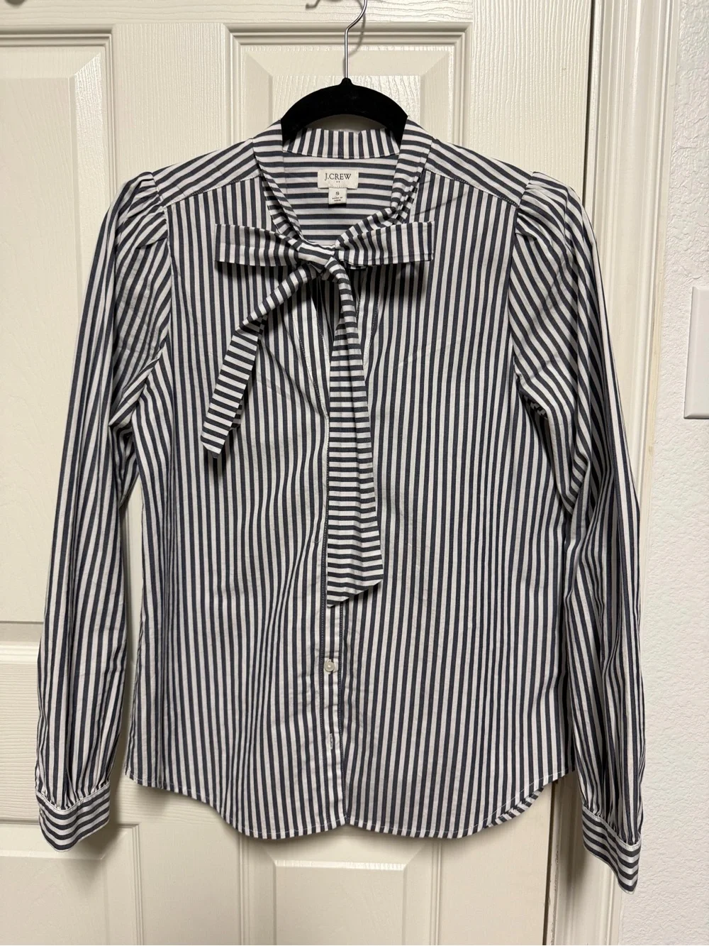 J. Crew Navy & White Vertical Stripe Bow-Tie Button Down Shirt